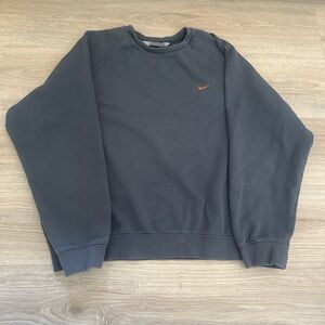 Nike Men's Dark Gray Crewneck Sweater with Orange Logo